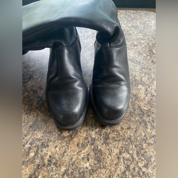 Blondo Vintage Black Knee-High Leather Boots Faux Fur Made in Canada W8 - Picture 7 of 9